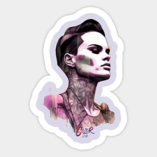 Colorful Female Retro Vibe  with tattoos Sticker